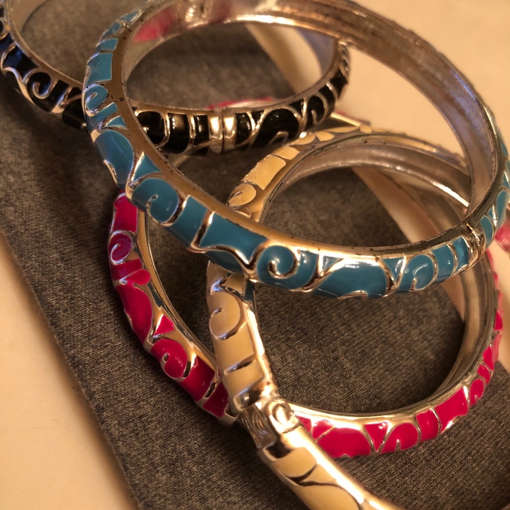 4, Enamel Swirl Stackable Hinged Bangle Bracelets - image 2